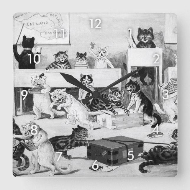 Cats Classroom Discipline, Louis Wain Square Wall Clock (Front)
