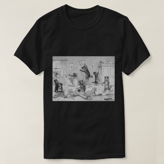 Cats Cleaning in Spring, Louis Wain T-Shirt (Design Front)