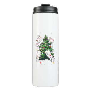 cats climbing and decorating a Christmas tree Thermal Tumbler