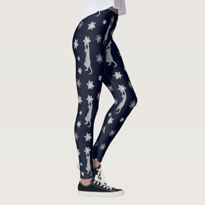 Cats climbing on flowers, navy and gray leggings