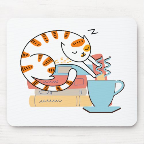 Cats Coffee and Books Mouse Pad