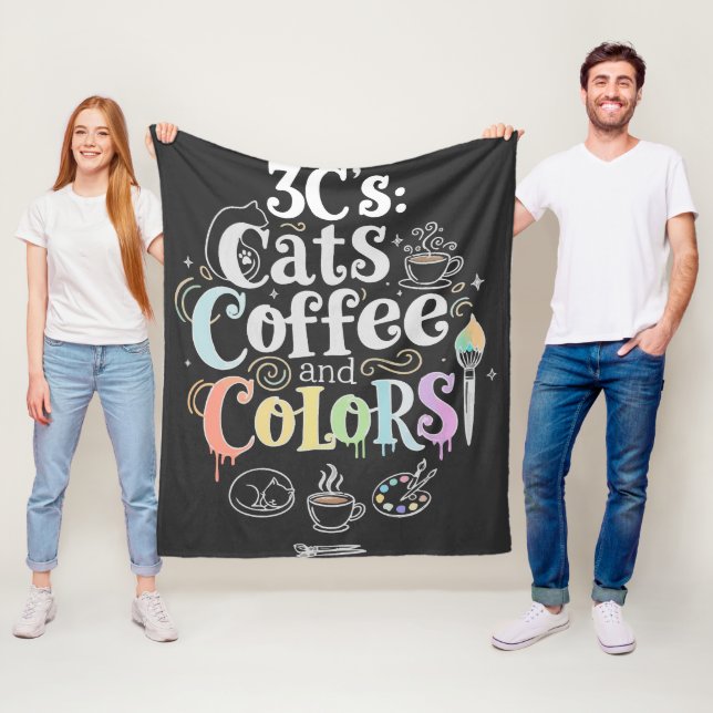 Cats Coffee and Colors Fleece Blanket (In Situ)