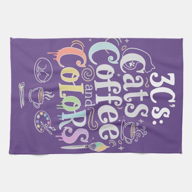 Cats Coffee and Colors Kitchen Towel (Horizontal)