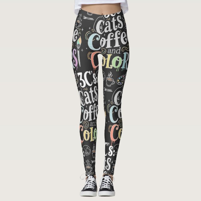 Cats Coffee and Colors Leggings (Front)