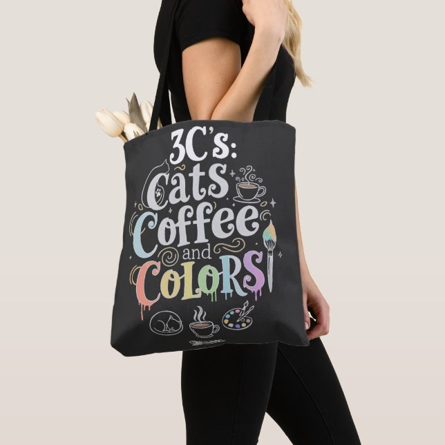 Cats Coffee and Colors Tote Bag (Close Up)