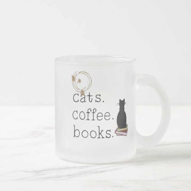 Cats. Coffee. Books.  Perfection. Frosted Glass Coffee Mug (Right)