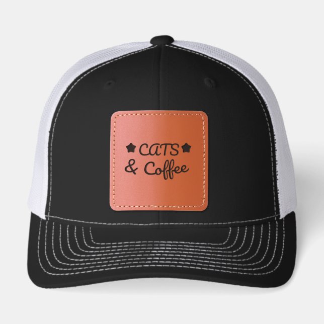 Cats & Coffee -  Cat Lover Coffee Leather Patch Hat (Front)