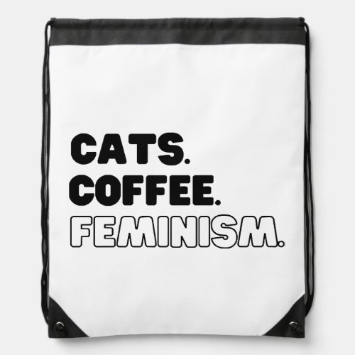 Cats Coffee Feminism Drawstring Bag