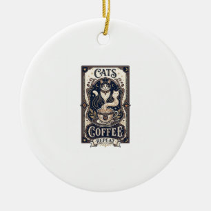 Cats Coffee Repeat Cat Coffee Vintage Vector Art S Ceramic Ornament