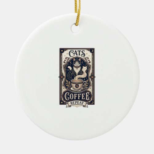 Cats Coffee Repeat Cat Coffee Vintage Vector Art S Ceramic Ornament