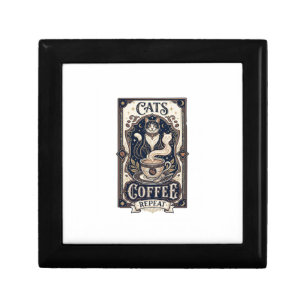 Cats Coffee Repeat Cat Coffee Vintage Vector Art S Gift Box