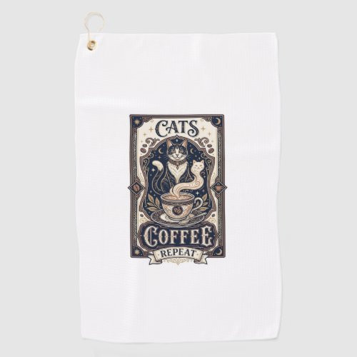 Cats Coffee Repeat Cat Coffee Vintage Vector Art S Golf Towel