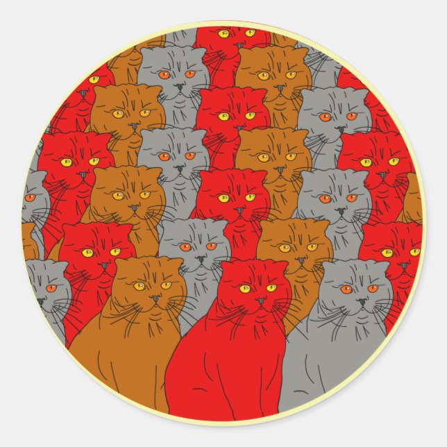 Cats Colorful group Stikers Classic Round Sticker (Front)