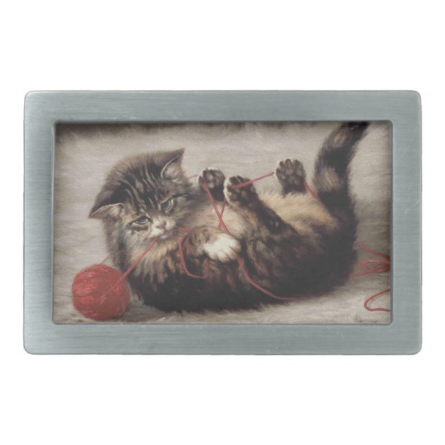 Cat's Cradle, A Cat Playing Ball of Yarn Belt Buckle (Front)