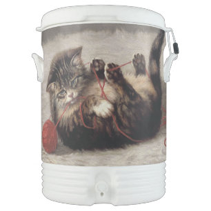 Cat's Cradle, A Cat Playing Ball of Yarn Beverage Cooler