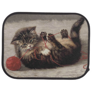 Cat's Cradle, A Cat Playing Ball of Yarn Car Floor Mat
