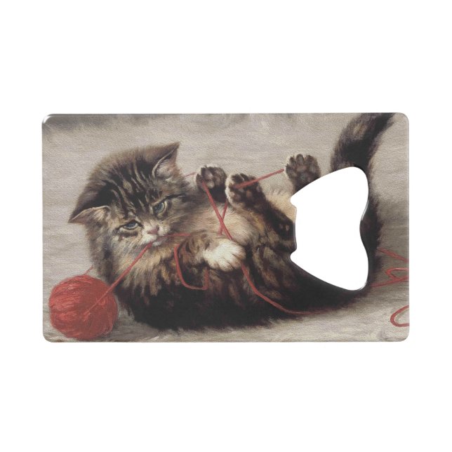 Cat's Cradle, A Cat Playing Ball of Yarn Credit Card Bottle Opener (Front (Horizontal))