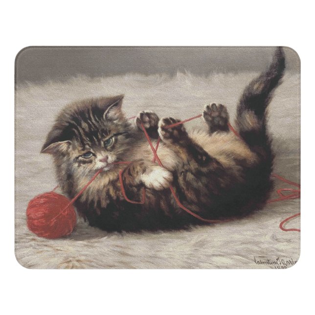 Cat's Cradle, A Cat Playing Ball of Yarn Door Sign (Contemporary Front)