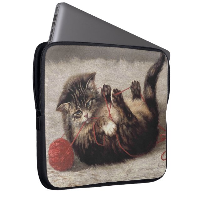 Cat's Cradle, A Cat Playing Ball of Yarn Laptop Sleeve (Front Right)