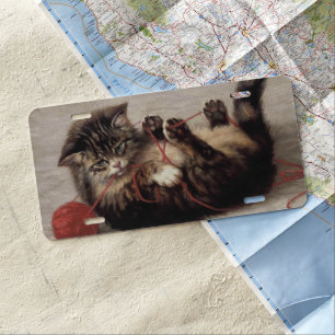 Cat's Cradle, A Cat Playing Ball of Yarn License Plate