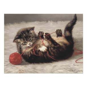 Cat's Cradle, A Cat Playing Ball of Yarn Photo Print