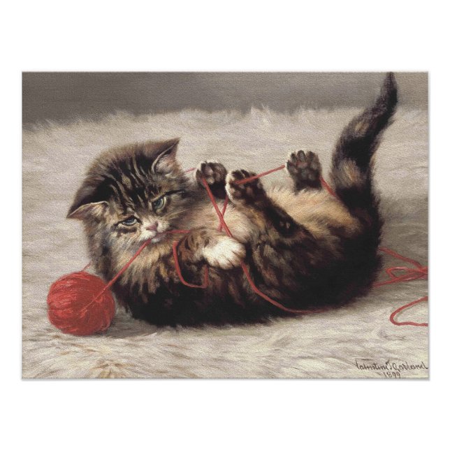 Cat's Cradle, A Cat Playing Ball of Yarn Photo Print (Front)
