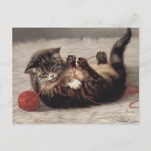 Cats Cradle A Cat Playing Ball of Yarn Postcard