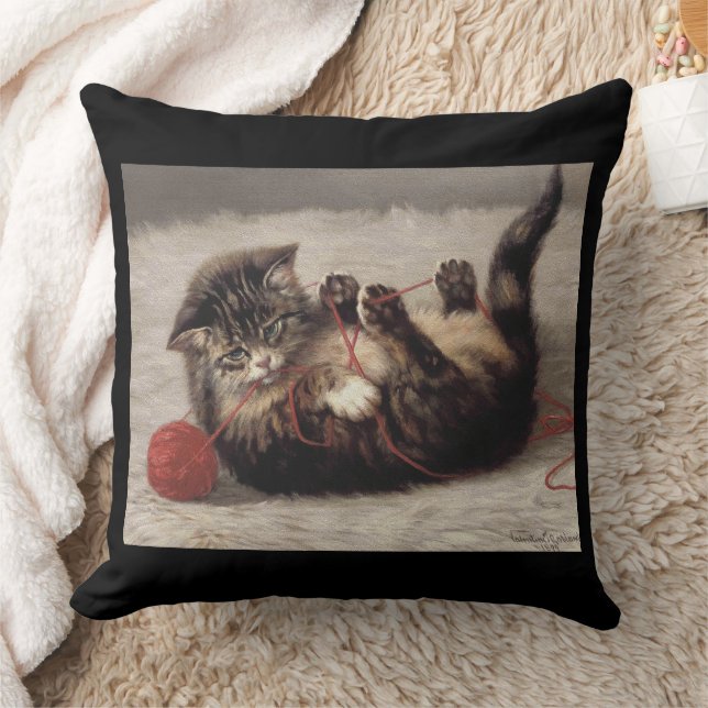 Cat's Cradle, A Cat Playing Ball of Yarn Throw Pillow (Blanket)