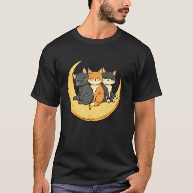 Cats Crescent Moon Cute Cat Lover T-Shirt (Front)