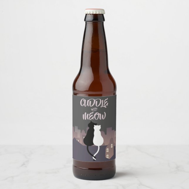 Cats cuddling Cute Valentine's Day Beer Bottle Label (Front)