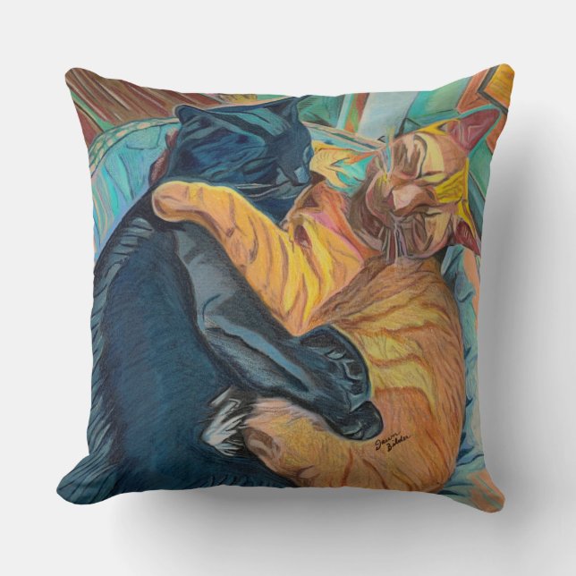 Cats Cuddling Throw Pillow (Front)