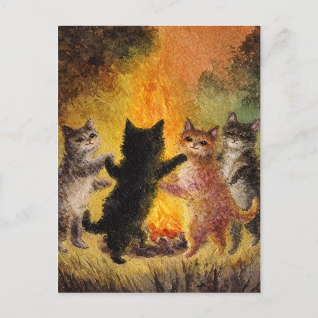 Cats Dancing Around the Bonfire Postcard (Front)