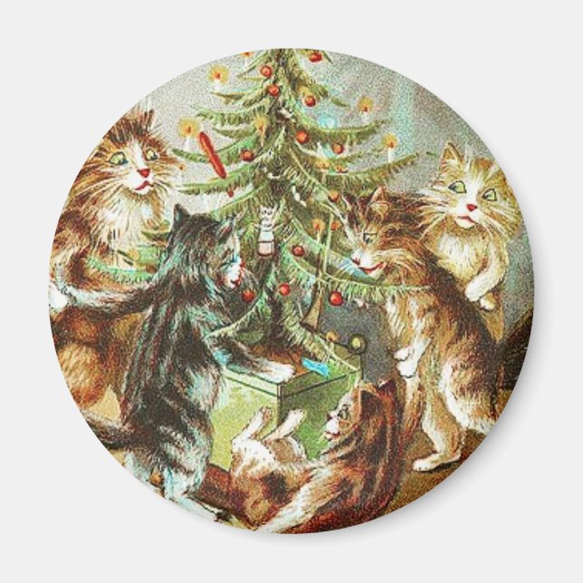 Cats Decorate Tree Vintage Magnet (Front)