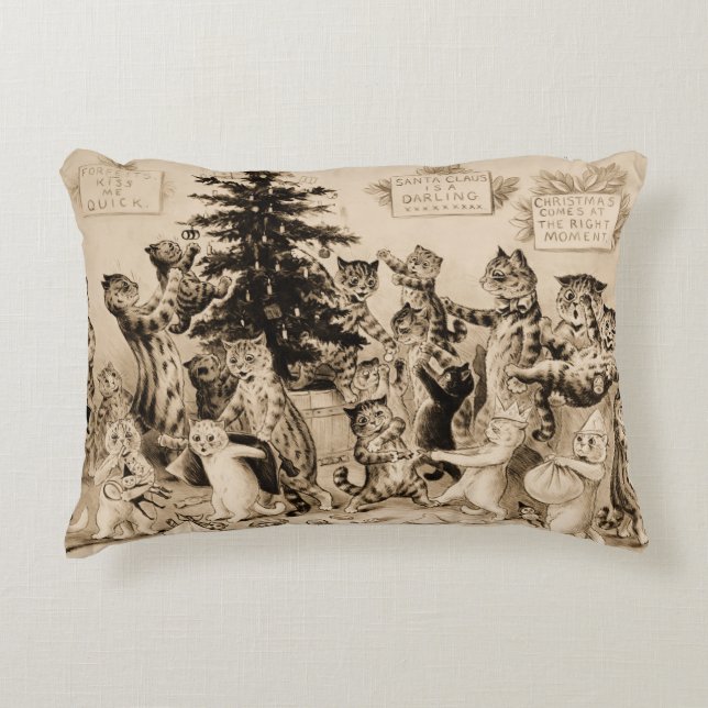 Cats Decorating Christmas Tree by Louis Wain Accent Pillow (Front)