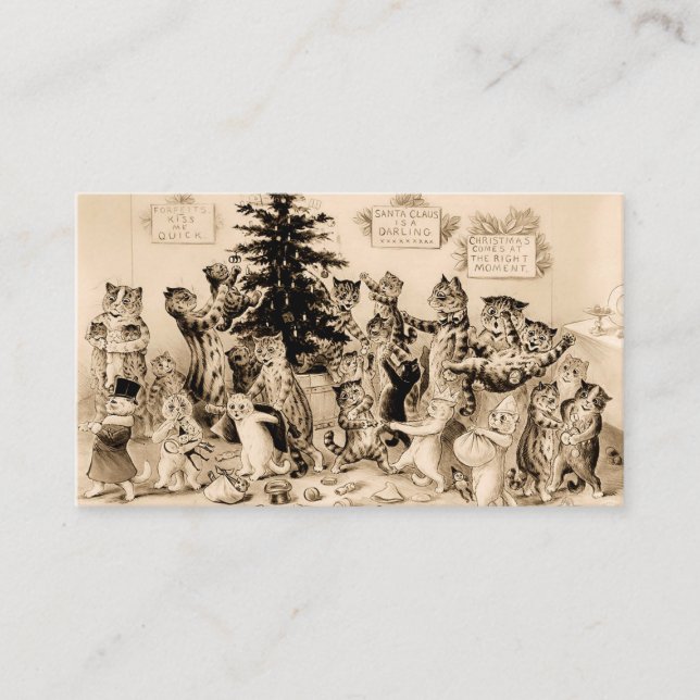 Cats Decorating Christmas Tree By Louis Wain Business Card (Front)