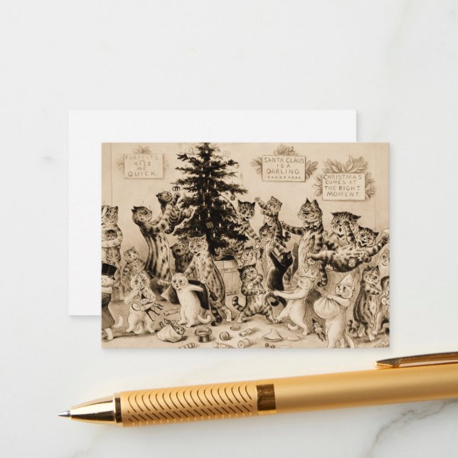 Cats Decorating Christmas Tree by Louis Wain Enclosure Card (Front/Back In Situ)