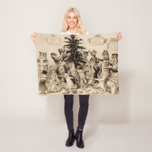 Cats Decorating Christmas Tree by Louis Wain Fleece Blanket