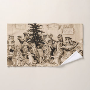 Cats Decorating Christmas Tree by Louis Wain Hand Towel