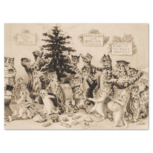 Cats Decorating Christmas Tree by Louis Wain Tissue Paper