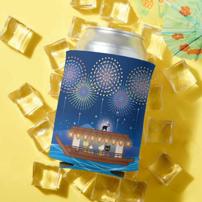 Cats Delighting in Fireworks Aboard a Houseboat Can Cooler (In Situ Summer)