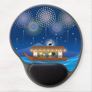 Cats Delighting in Fireworks Aboard a Houseboat Gel Mouse Pad