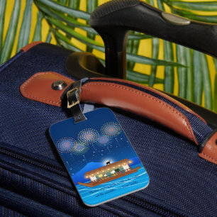 Cats Delighting in Fireworks Aboard a Houseboat Luggage Tag