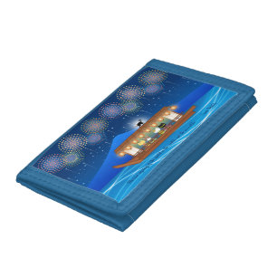 Cats Delighting in Fireworks Aboard a Houseboat Tri-fold Wallet