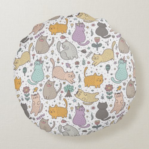Cats Designed Round Throw Pillow for Cat Lovers