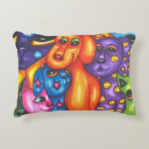 Cats & Dogs colorful Abstract original Animal art Accent Pillow