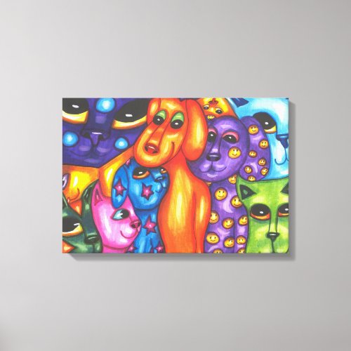 Cats  Dogs colorful Abstract original Animal art Canvas Print