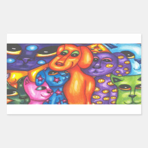 Cats & Dogs colorful Abstract original Animal art Rectangular Sticker