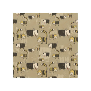 Cats & Dogs: Funny Seamless Texture Wood Wall Art
