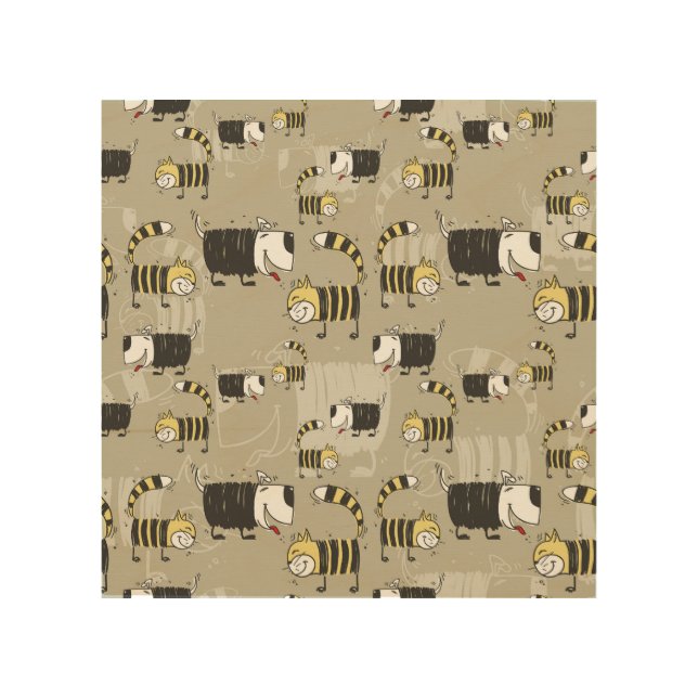 Cats & Dogs: Funny Seamless Texture Wood Wall Art (Front)