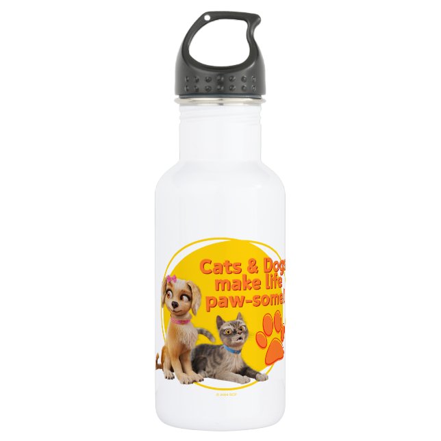 Cats & Dogs Make Life Paw-some! Stainless Steel Water Bottle (Front)